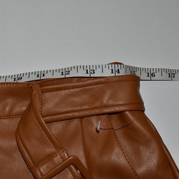 7 For All Mankind Wide Leg High Rise Faux Leather Cognac Carmel Pants Size M - Picture 4 of 11